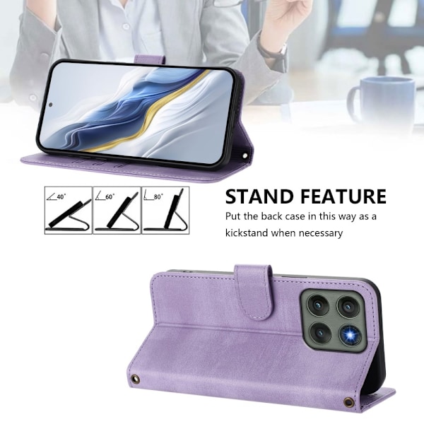 Motorola Edge 60 Pro 5G Suojakotelot Lompakko Teline Retrokuvio Nahkainen Purple