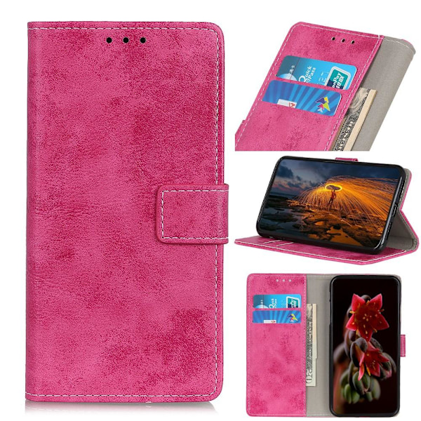 Retro Lommebok Stativ Etui for Google Pixel 6a - Rosa Pink