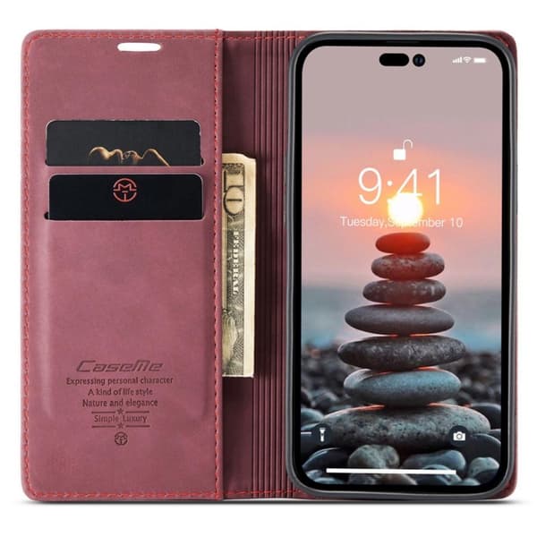 CASEME Retro tegnebog taske til iPhone 14 Pro - rød Red
