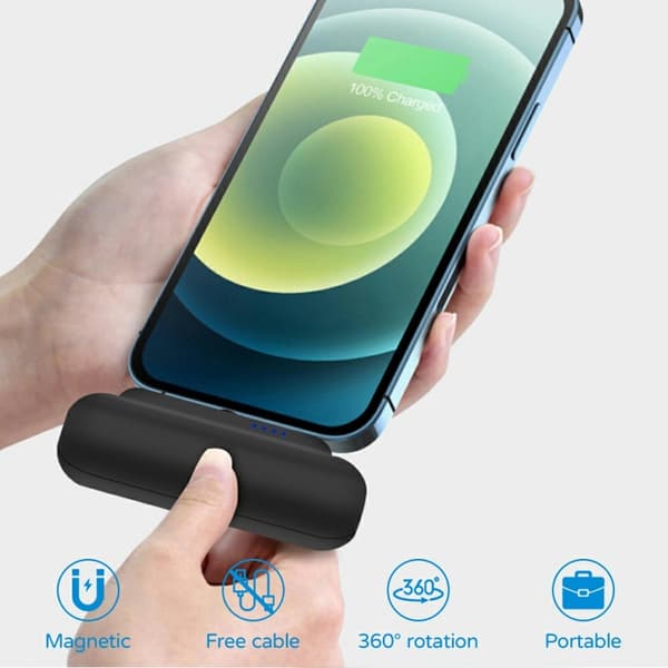 Bærbar Powerbank-oplader med iPad + Micro + USB-C magnetiske kontakter Black