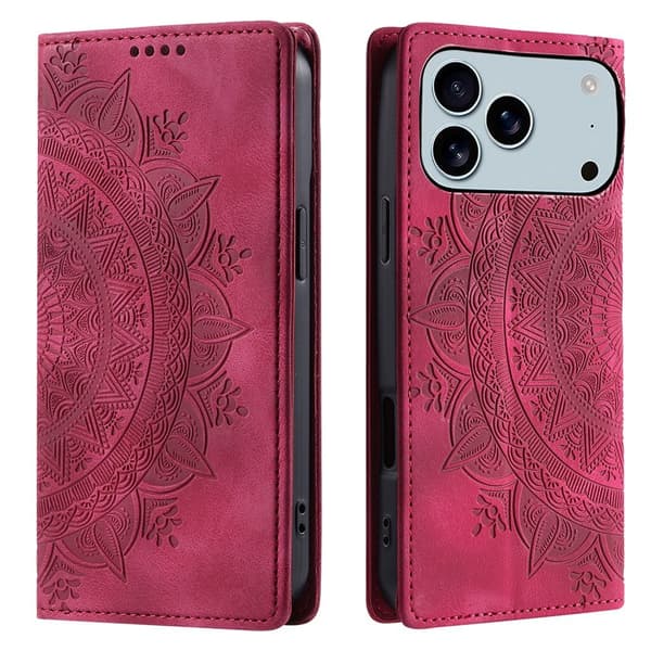 Cover til iPhone 17 Pro Max med Magnetisk Lukning Mønsterpræget Red
