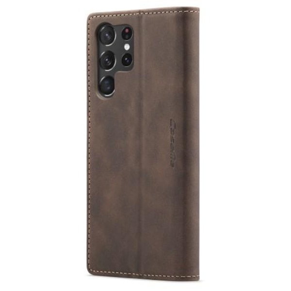 CASEME Retro Lompakkokotelo Samsung Galaxy S23 Ultra -puhelimell Dark brown