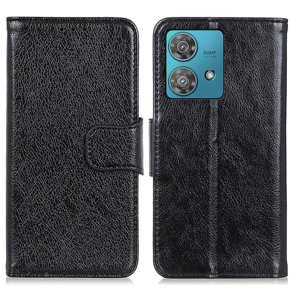 Nappa Texture Split Wallet Stativbetræk til Motorola Moto G84 - Sort Black