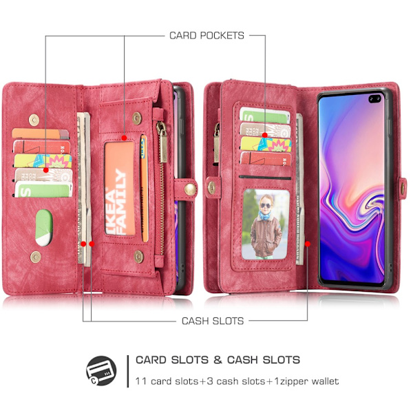 CASEME Samsung Galaxy S10 Retro läder plånboksfodral - Röd Röd