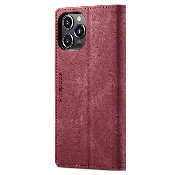 AUTSPACE A01 Retro lompakkokotelo iPhone 13 Pro Max - Punainen Red