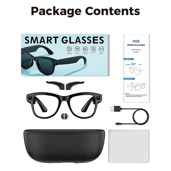 Smartbriller Vanntett 8MP AI Ladeetui 4K Opptak Utskiftbare Linser Black