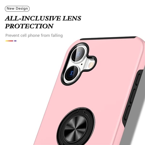 Til iPhone 17 Finger Ring Kickstand Hybrid Taske Pink