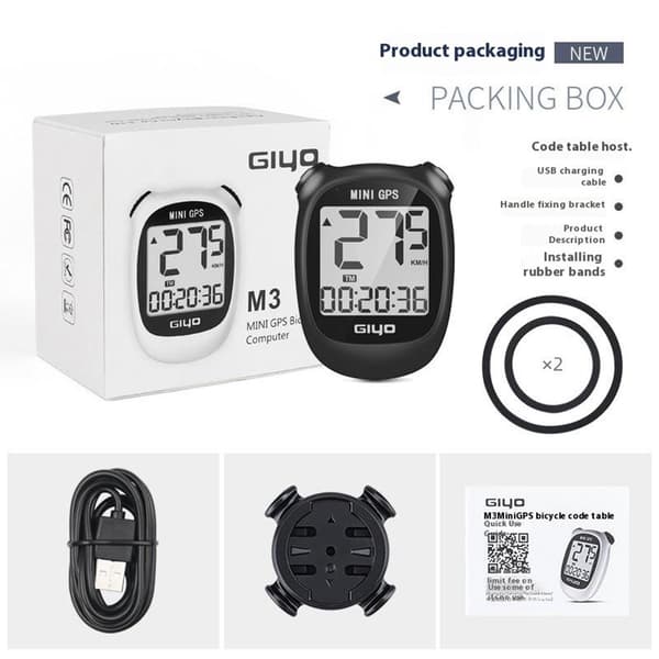 GIYO M3 Sykkelcomputer GPS Vanntett Trådløs Speedometer Kilometerteller Black