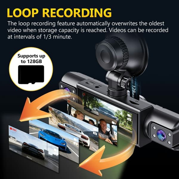 4-kanals 1080P WiFi Dash Cam G-sensor Loopinspelning Nattseende Backkamera Svart