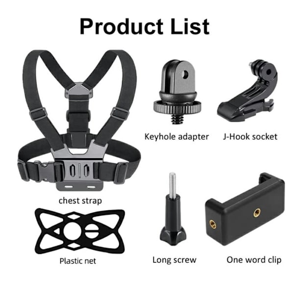 6-i-1 tilbehør til GoPro Hero med brystbælte-mobilclips mm Black