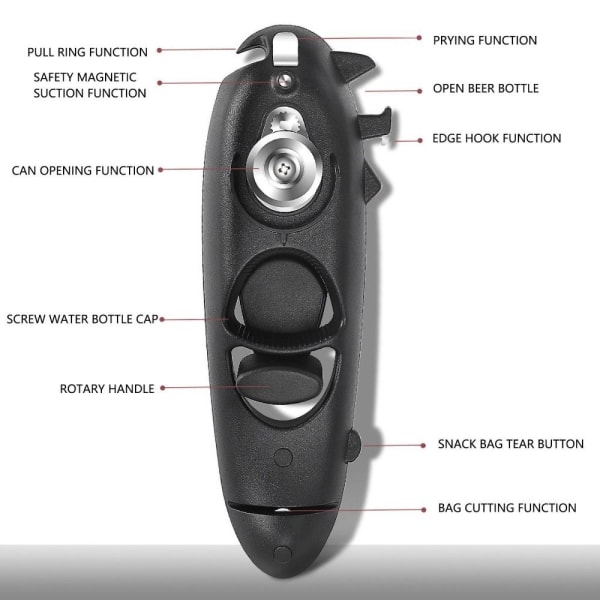 8-i-1 multifunktionell burköppnare burkavskärare Handhållen Svart