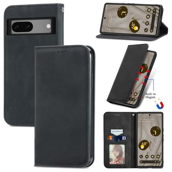 Google Pixel 7a telefoncover med kortspor tegnebog - sort Black