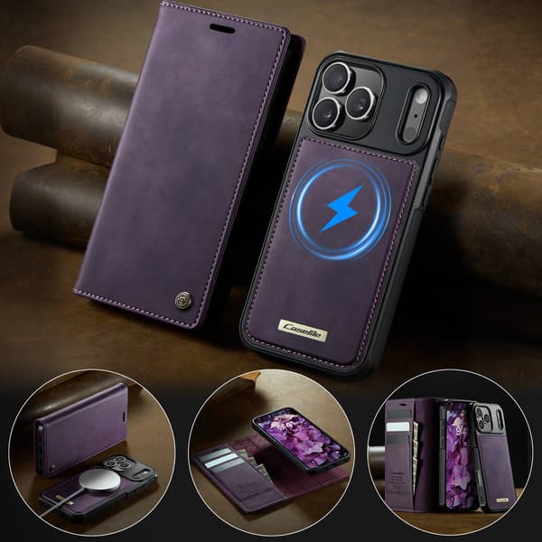 CASEME Til iPhone 17 Pro Max Lommebokdeksel Magnetisk Avtakbar RFID Beskyttelse Purple