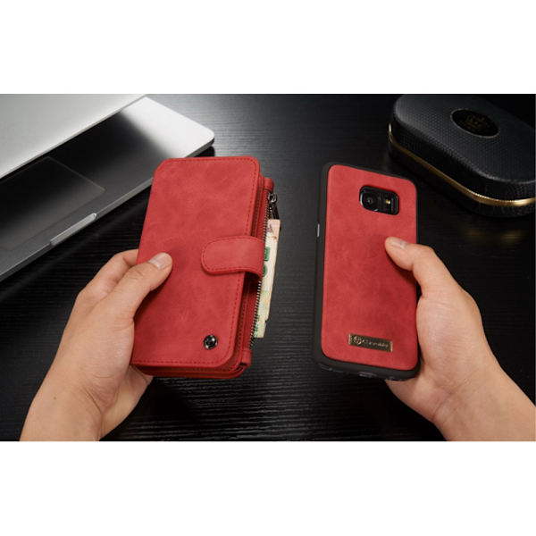 CASEME Samsung Galaxy S7 Edge Retro läder plånboksfodral Röd Red