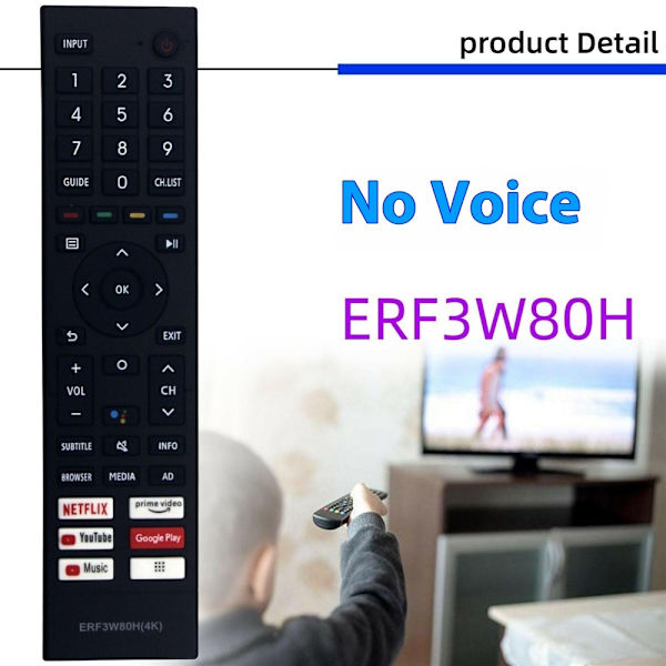 Fjärrkontroll Ersättning ERF3W80H För Hisense TV (Stöder inte röstfunktion) Svart