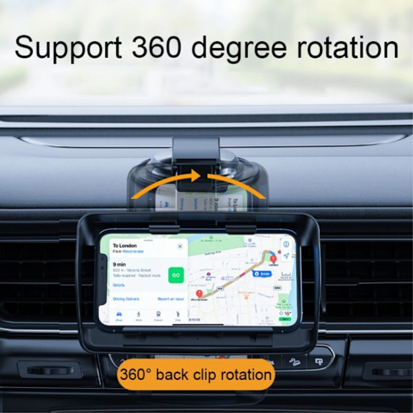 Auto Matkapuhelinteline 360° kääntyvä Tuulilasi Handsfree puhelinteline Black