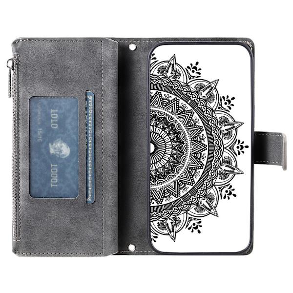 For Google Pixel 10 Pro / 10 / 9 Pro / 9  Lommebok Deksel Shell Mandala Blomstermønster Grey