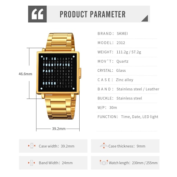 SKMEI Elektronisk Armbandsklocka Digital Klocka Datum Armbandsur - Svart Läder Svart