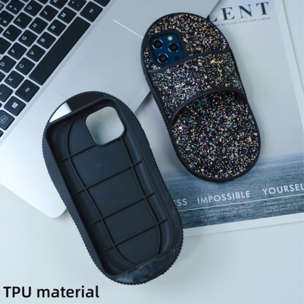 Til iPhone 15 Pro Max TPU Etui Hjemmesko Stil Støttefod Anti - Slip Telefon Cover Black