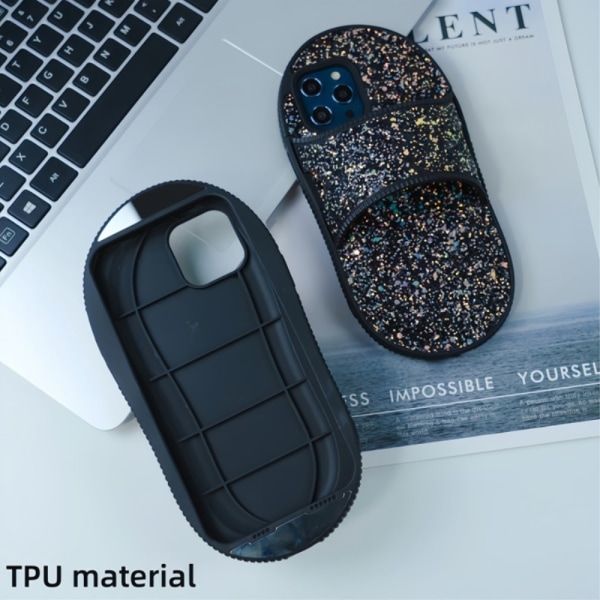 Til iPhone 15 Pro Max TPU Etui Hjemmesko Stil Støttefod Anti-Slip Telefon Cover Black