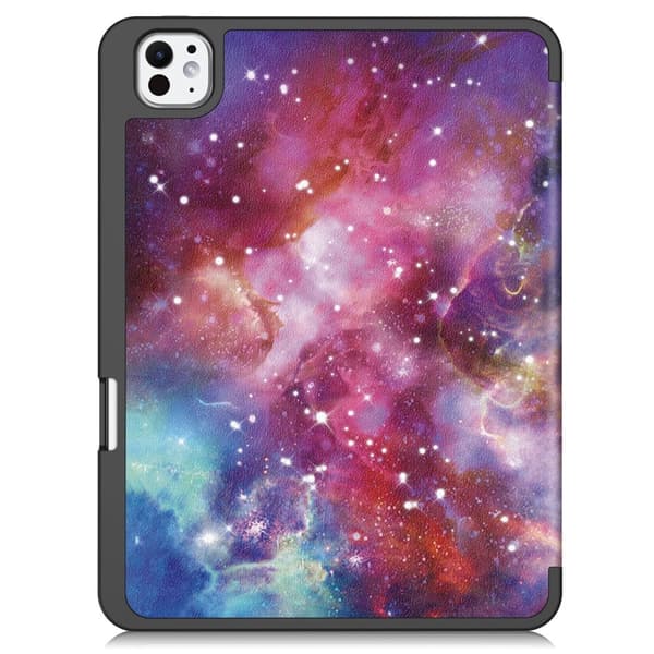 Til iPad Pro 11 (2024) Etui Tre - fold Stativ Tablet Cover med Pen Holder - Galaxy Multicolor