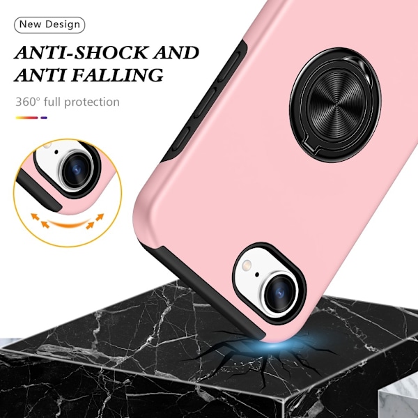 For iPhone 17e / 16e Hybrid-deksel med Fingerring Pink