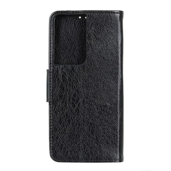 Samsung Galaxy S21 Ultra Nappa Texture Pung Stativbetræk - Sort Black