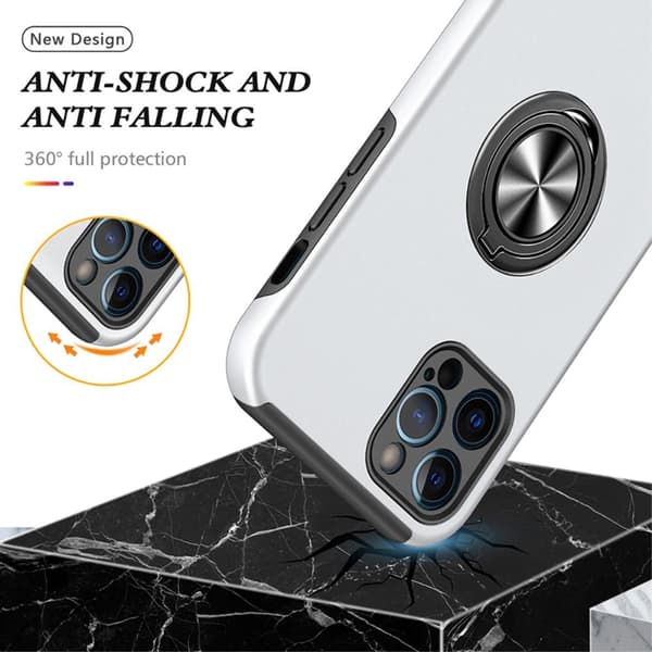 iPhone 13 Pro Hybrid Deksel Med Fingerring - Sølv Silver