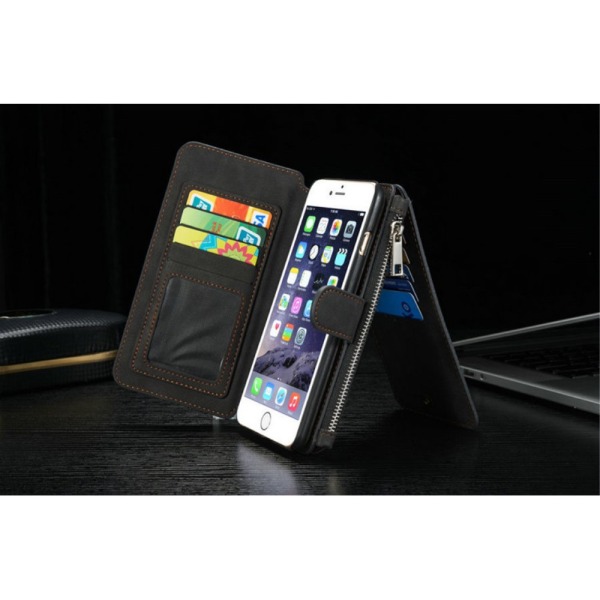 CASEME iPhone 6 / 6s Plus Retro Læder Pung Taske - Sort Black