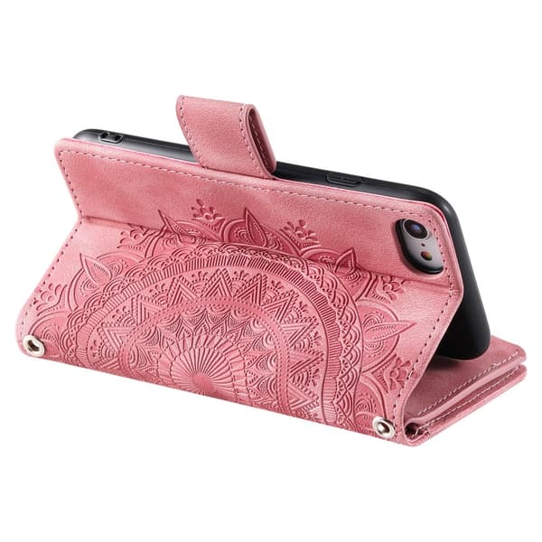 For iPhone 17e / 16e  Lommebok Deksel Shell Mandala Blomstermønster Pink
