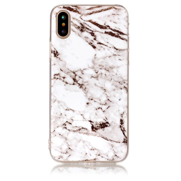 iPhone X Marmormønster IMD TPU Bagcover - Hvid / Brun Brown