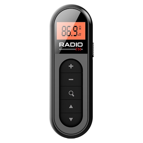 RADIO MI03 Tasku-FM-radio pidikkeellä urheiluun/juoksuun/kokouksiin Black