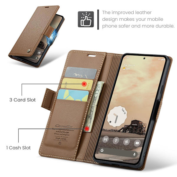 CASEME Til Google Pixel 10a RFID Blokerende Pungcover Brown
