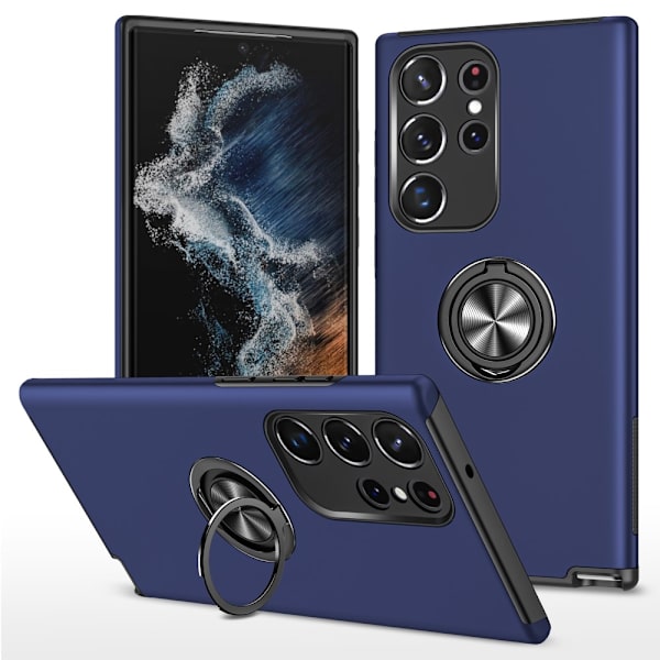 Samsung Galaxy S24 Ultra Fingerring Kickstand Hybrid Taske Dark blue