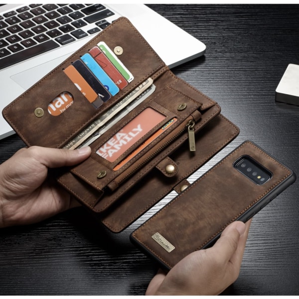 CASEME Samsung Galaxy S10 Retro läder plånboksfodral - Brun Brun