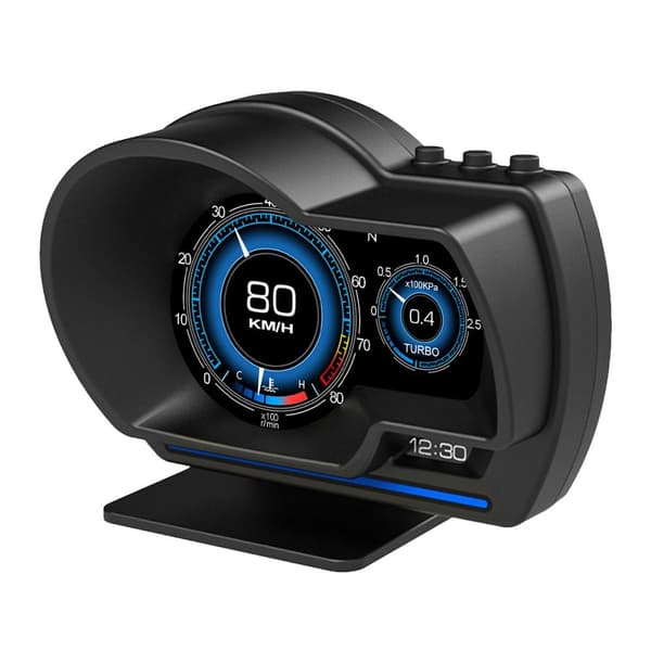Bil HUD Speedometer OBD2+GPS - måler med overhastighed, omdrejningsalarm Black