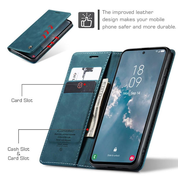 CASEME Retro Lompakkokotelo Samsung Galaxy A54 - Sininen Blue