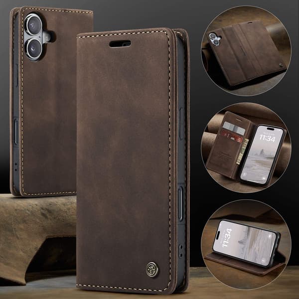 CASEME Plånboksfodral kompatibel med iPhone 17 - Coffee Mörkbrun