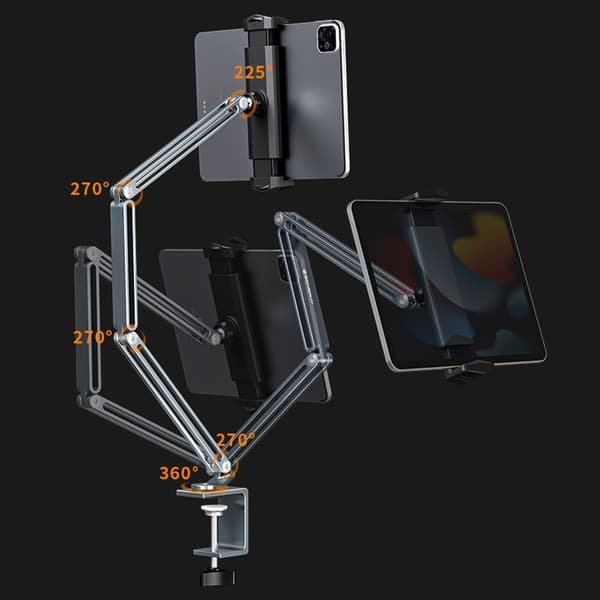 BONERUY Holder Justerbar Arm Mobiltelefon Tablet Stand Lazy Bracket - Sølv Silver