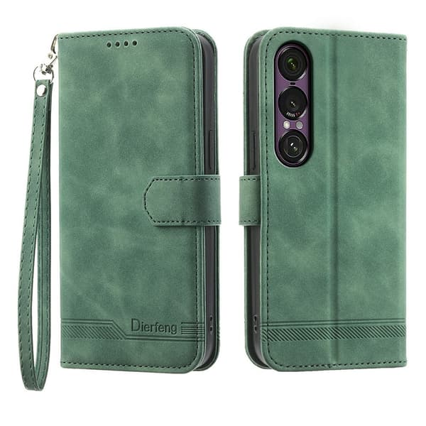 DIERFENG For Sony Xperia 1 VII Wallet Case with Stand and Wrist Strap Green