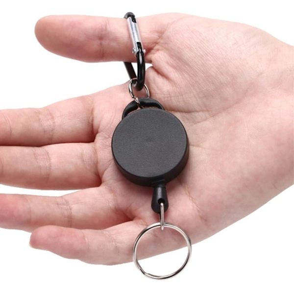 Retractable Key Chain Badge Reel Holder Carabiner Clip - Black Black
