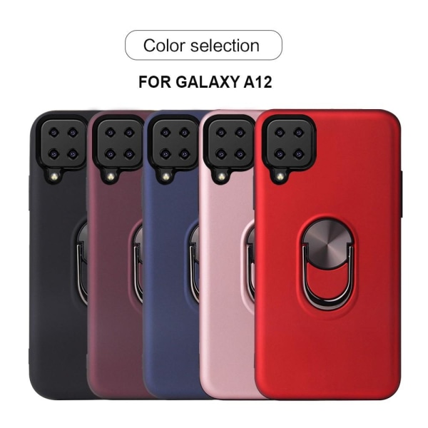 Samsung Galaxy A12 Ring Kickstand Soft Hybrid Case with Metal Sheet Black