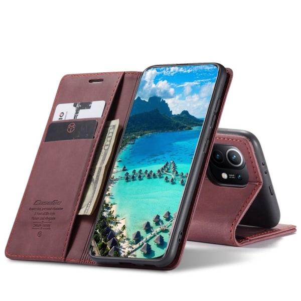 CASEME Retro Wallet Case for Xiaomi Mi 11 - Wine Red Red