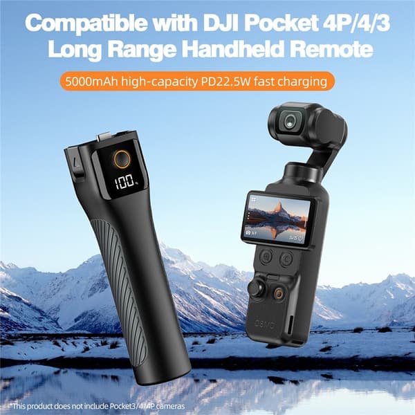 Powerbank og kameragreb til DJI Osmo Pocket 4P / 4 / 3, 5000 mAh, 22,5 W Black