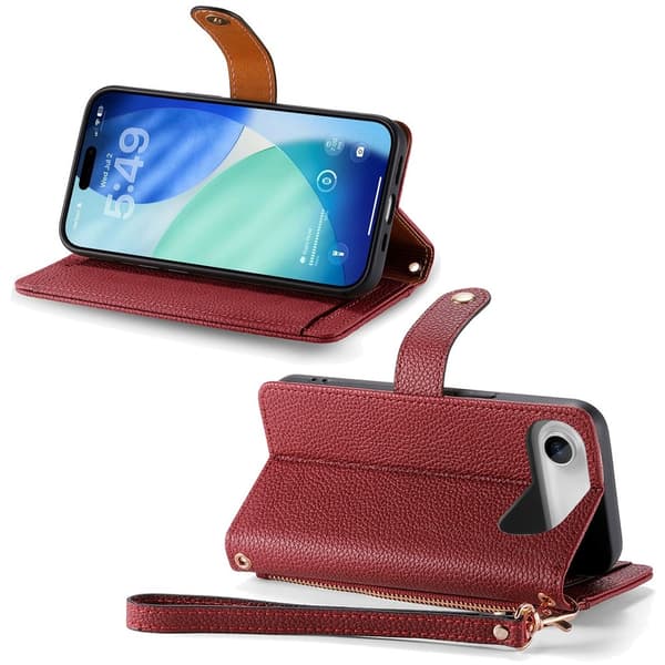 For iPhone Air Skal RFID-blockering Dragkedjeficka Plånboksfodral med Rem - Röd Röd