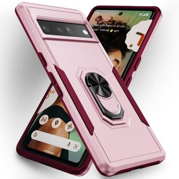 Google Pixel 7 Pro Hybrid - deksel med fingerring og metallplate - rosa Pink