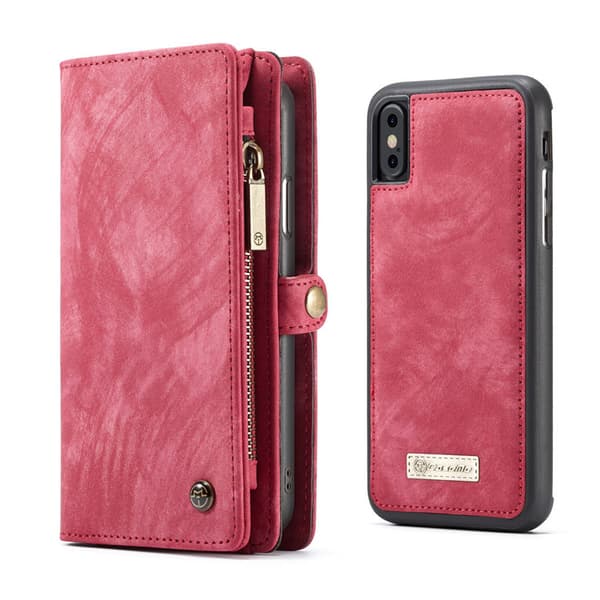 CASEME till iPhone X / XS Retro Split läder plånboksfodral - Röd Röd