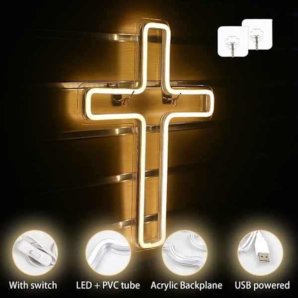 LED Kors Cross Neonskylt USB-driven dimbar Lampa Dekoration för Kyrka och Fest Vit