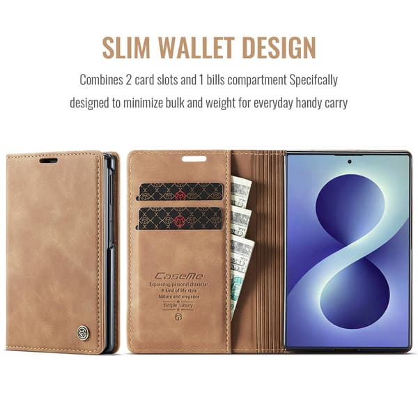 CASEME Telefonplånboksfodral med stöd till Samsung Galaxy Z Fold8 Brun
