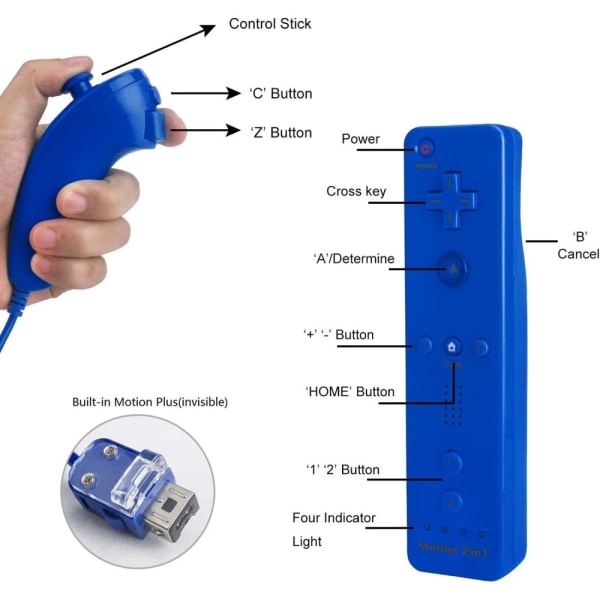 Kompatibel med Wii Controller Set Motion Plus, Bulk Dark Blue Blue